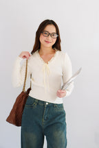 Missha Ribbon Ruffles Knit Top in Cream
