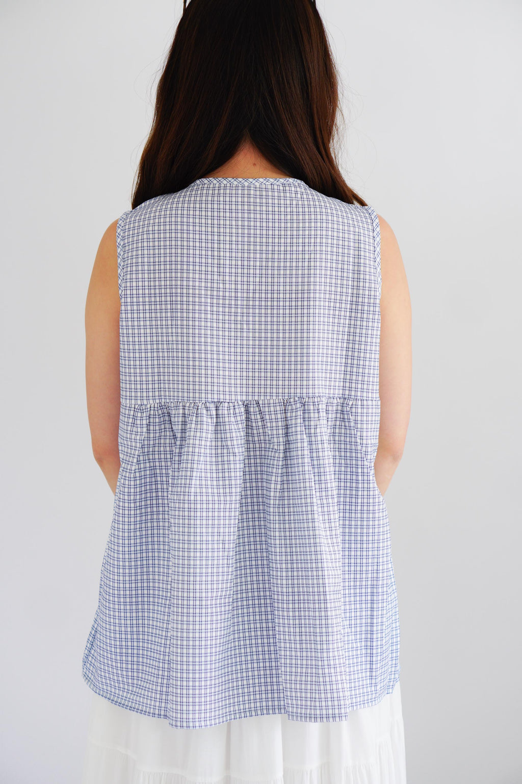 Marchie V Neck Flowy Windowpane Plaid Top