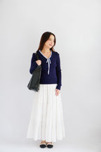Missha Ribbon Ruffles Knit Top in Dark Blue