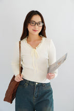 Missha Ribbon Ruffles Knit Top in Cream