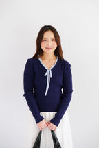 Missha Ribbon Ruffles Knit Top in Dark Blue