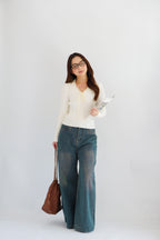 Missha Ribbon Ruffles Knit Top in Cream
