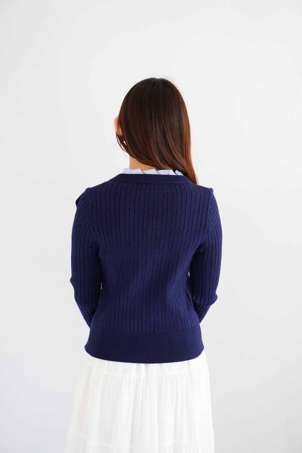 Missha Ribbon Ruffles Knit Top in Dark Blue