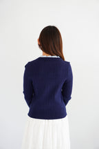 Missha Ribbon Ruffles Knit Top in Dark Blue