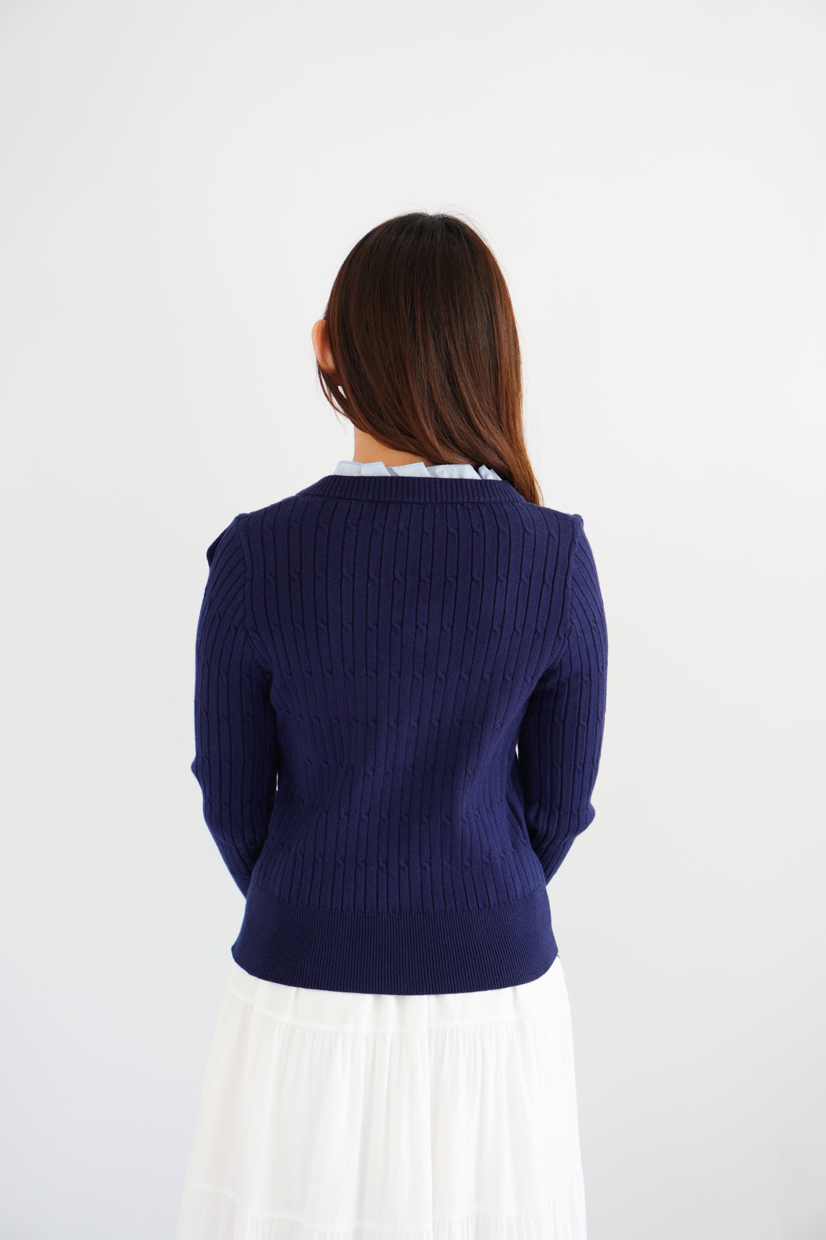 Missha Ribbon Ruffles Knit Top in Dark Blue