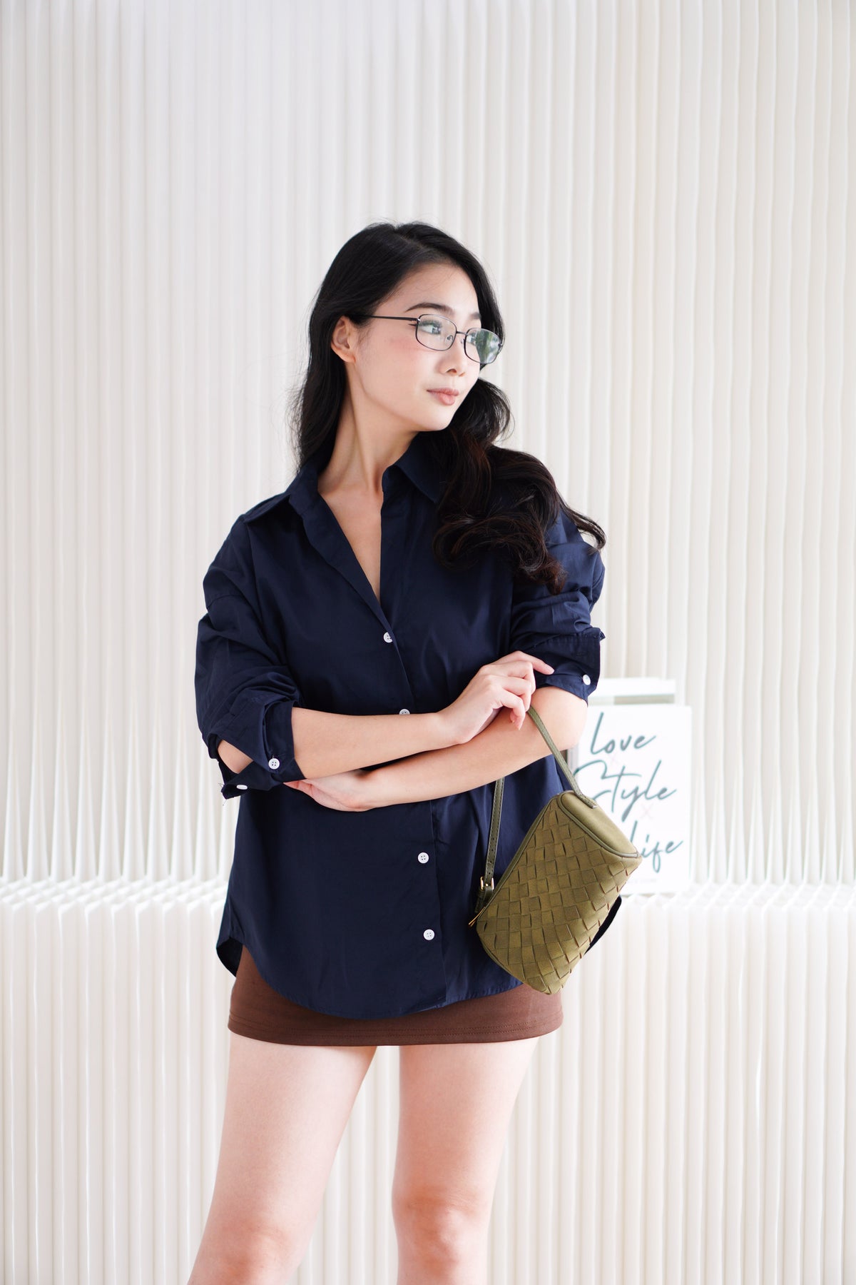 Fred Button Down Long Sleeve Top in Dark Blue