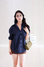 Fred Button Down Long Sleeve Top in Dark Blue