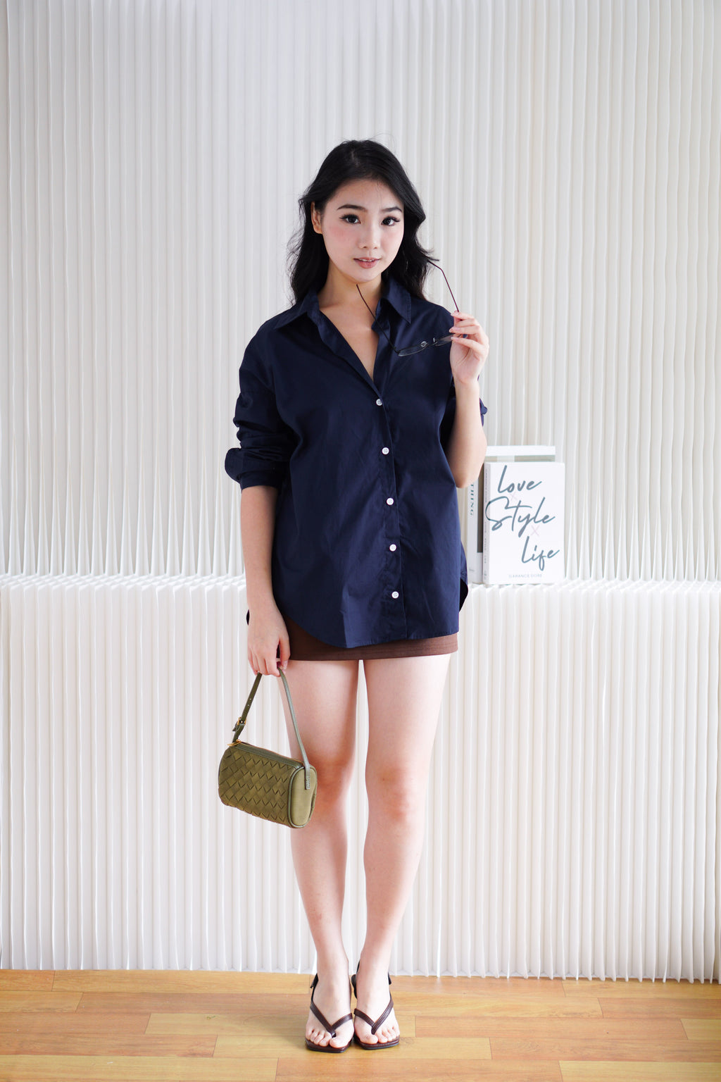 Fred Button Down Long Sleeve Top in Dark Blue
