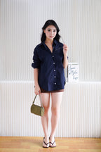 Fred Button Down Long Sleeve Top in Dark Blue
