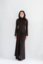 (BACKORDER) Shanina Long Sleeve High Neck Slit Maxi Dress in Brown