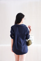 Fred Button Down Long Sleeve Top in Dark Blue