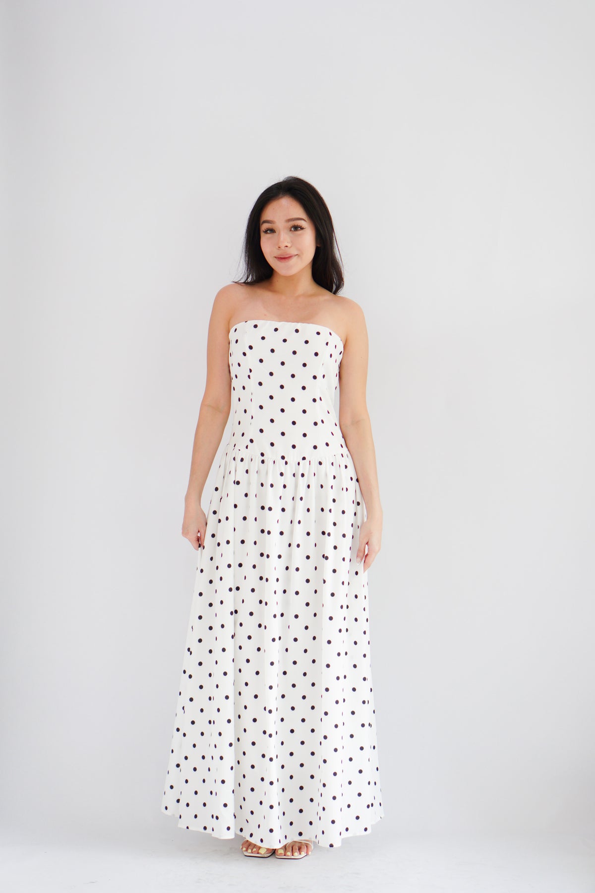 Selita Polkadot Tube Maxi Dress in White