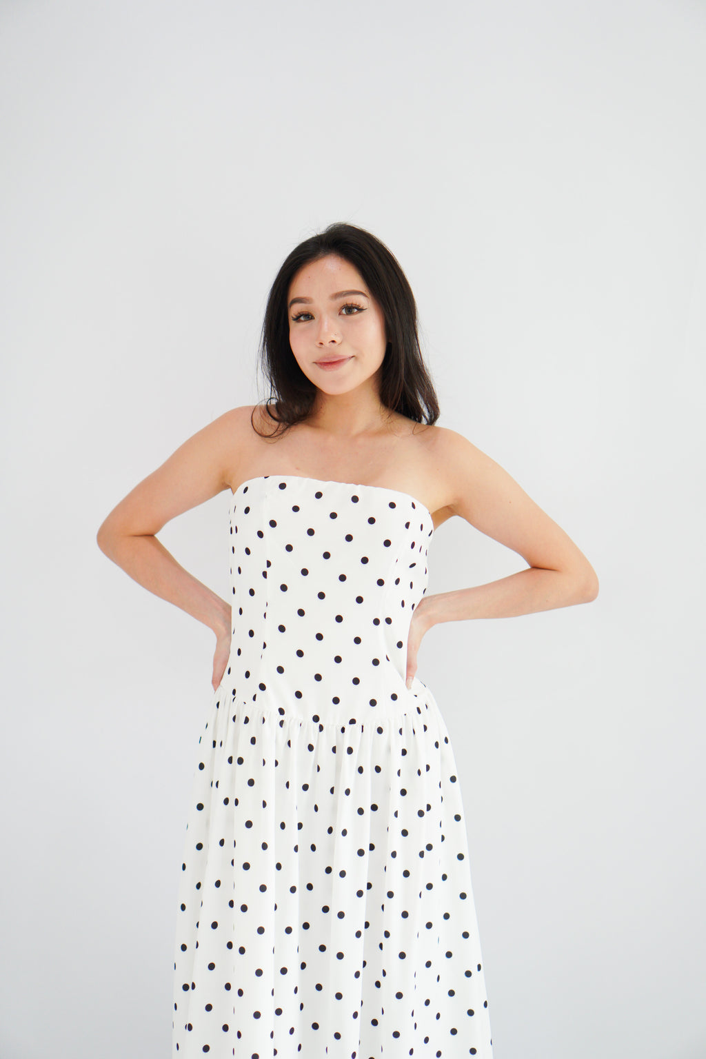 Selita Polkadot Tube Maxi Dress in White