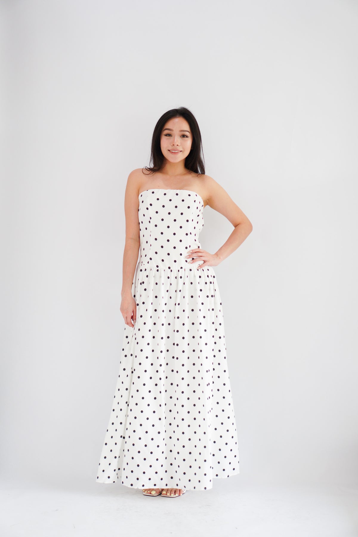 Selita Polkadot Tube Maxi Dress in White