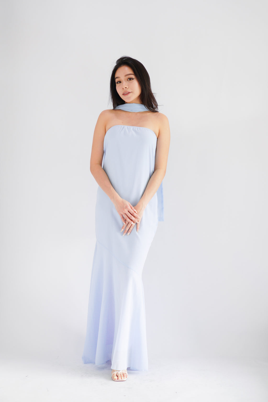 Romee Tube Maxi Dress with Sash in Light Blue