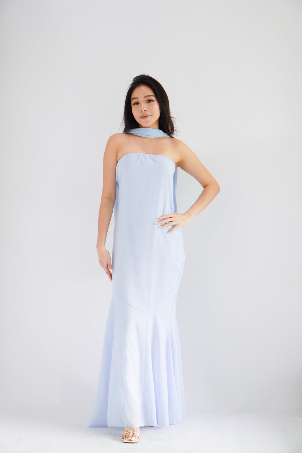 Romee Tube Maxi Dress with Sash in Light Blue