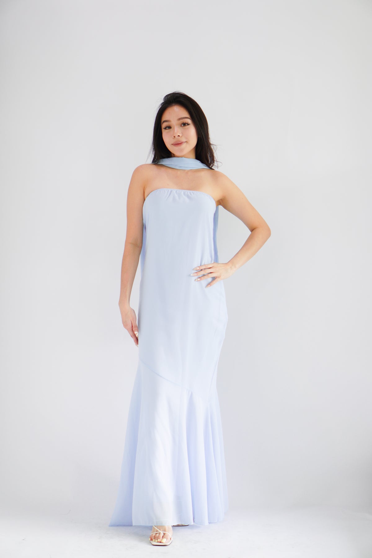 Romee Tube Maxi Dress with Sash in Light Blue
