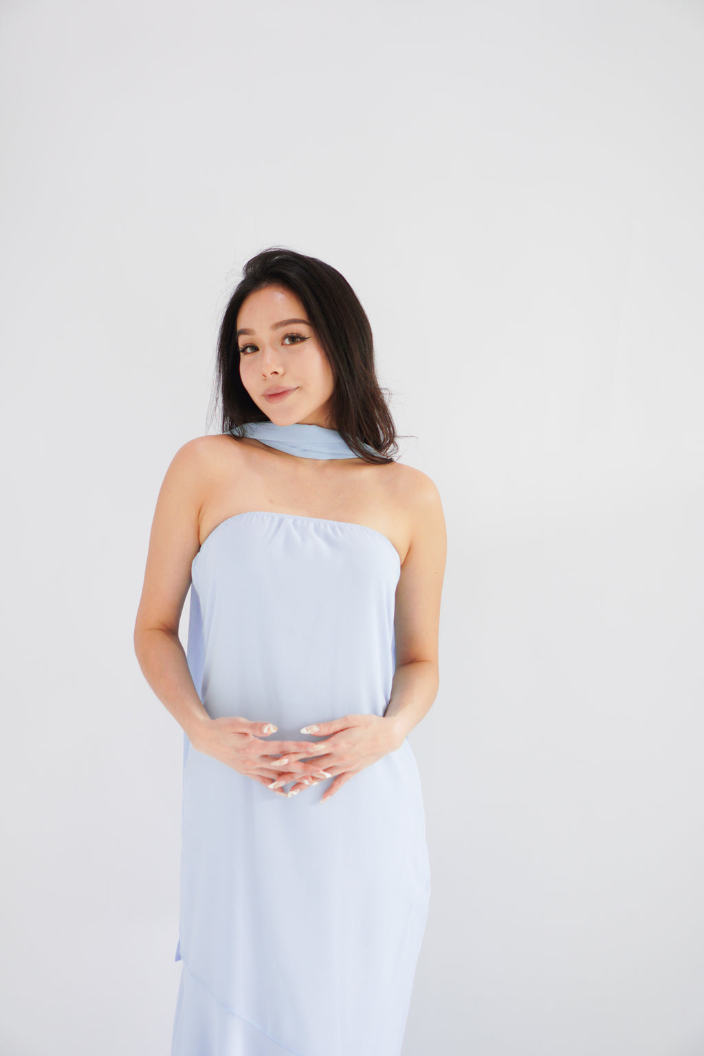 Romee Tube Maxi Dress with Sash in Light Blue