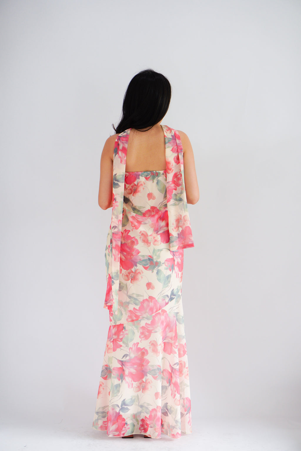Romee Tube Maxi Dress with Sash in Floral Cream