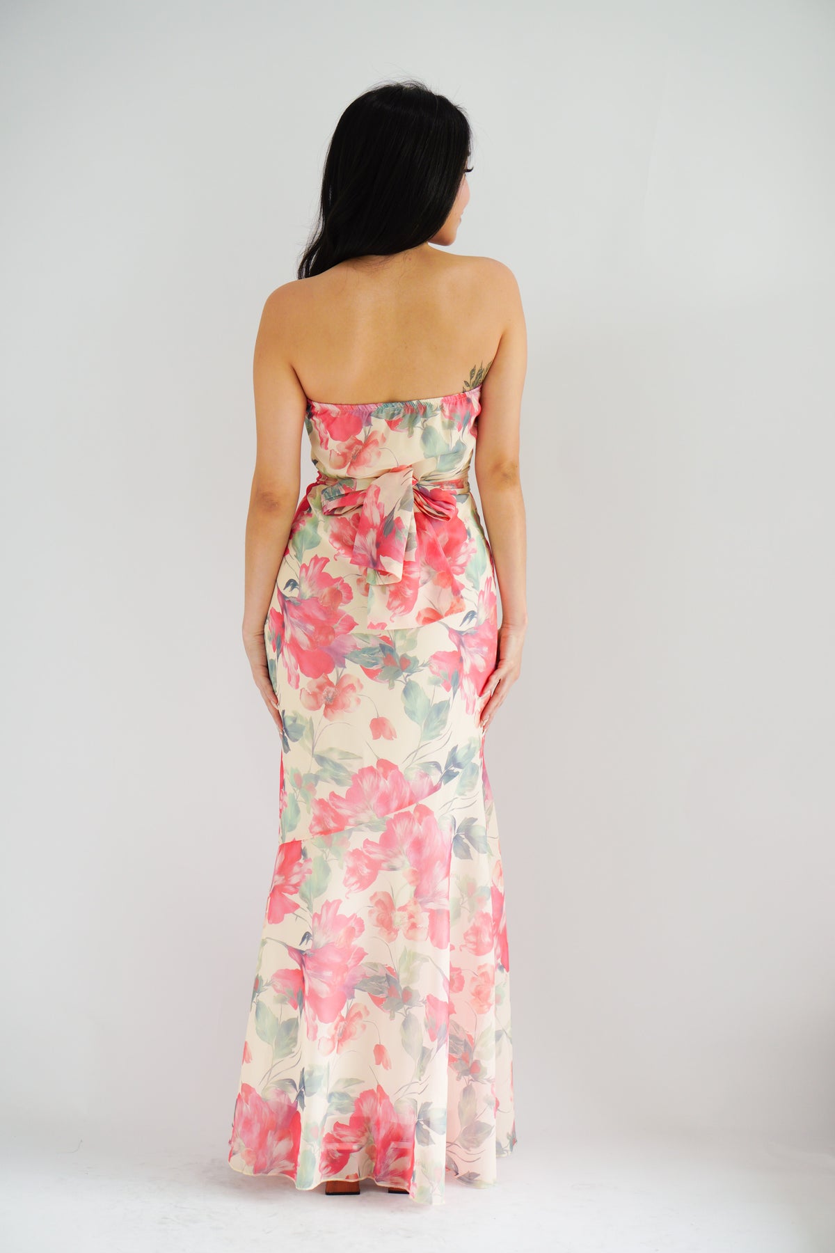 Romee Tube Maxi Dress with Sash in Floral Cream