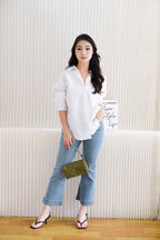 Fred Button Down Long Sleeve Top in White
