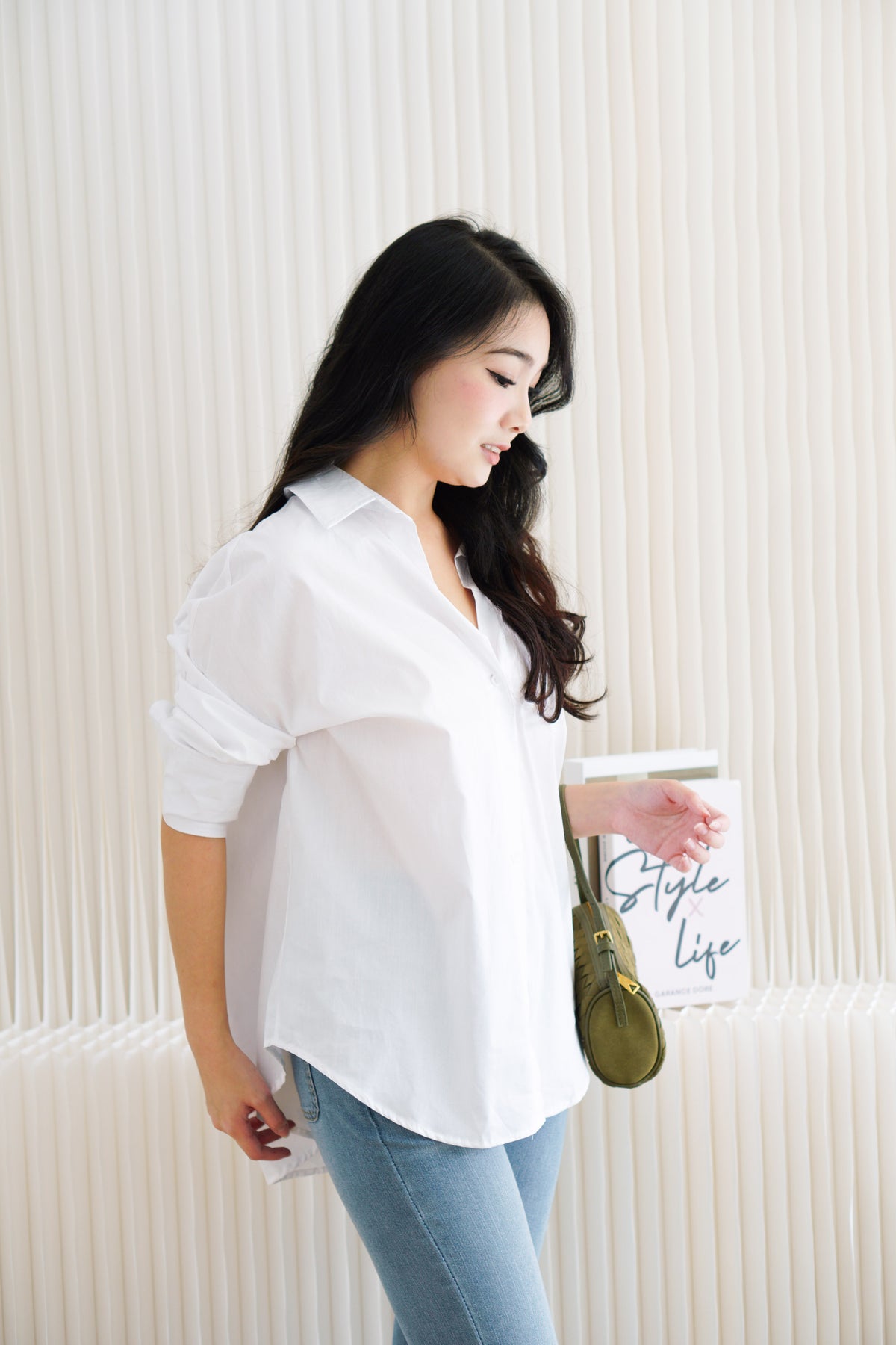 Fred Button Down Long Sleeve Top in White