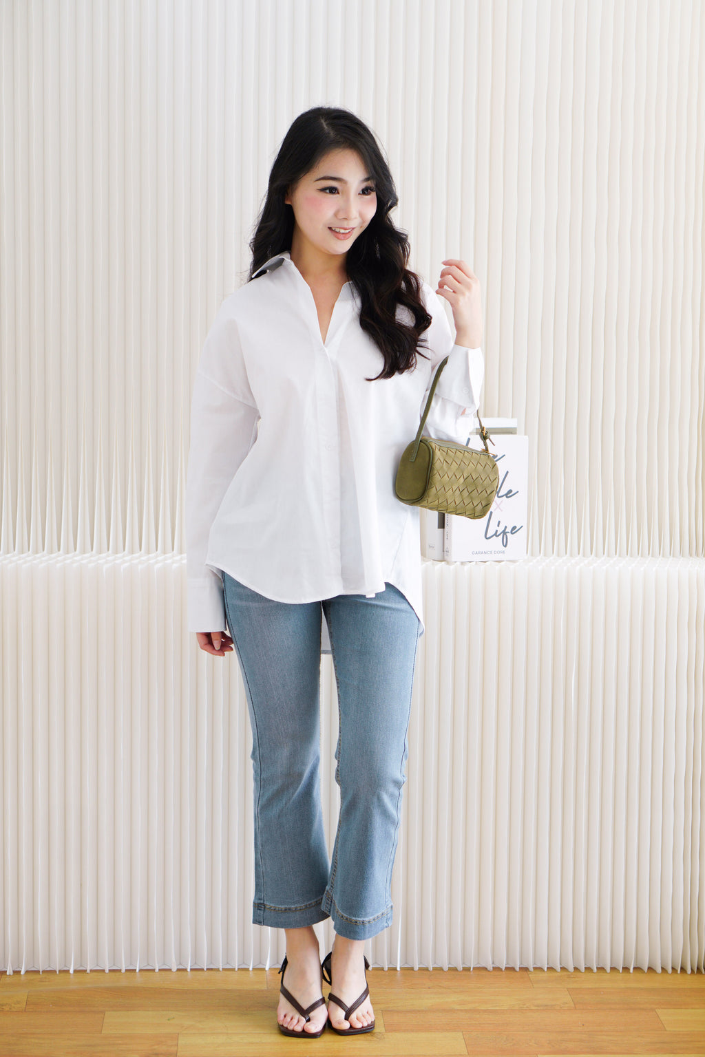 Fred Button Down Long Sleeve Top in White