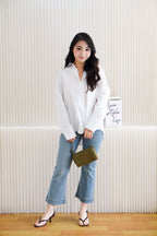 Fred Button Down Long Sleeve Top in White