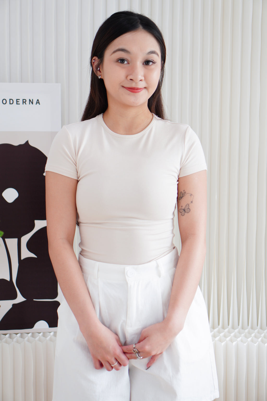 Jess Basic Round Neck Top in Beige