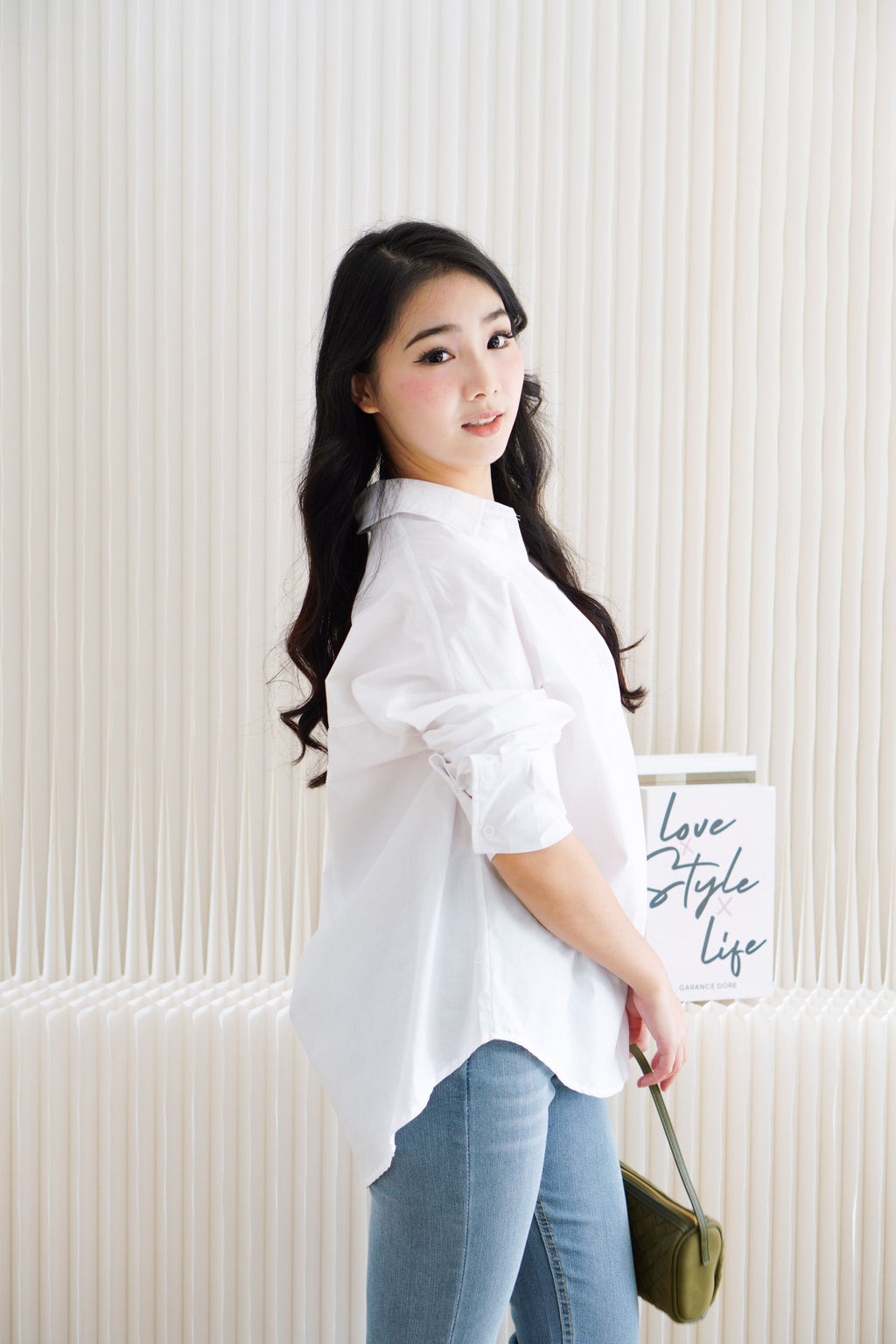 Fred Button Down Long Sleeve Top in White