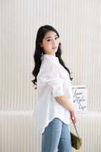 Fred Button Down Long Sleeve Top in White