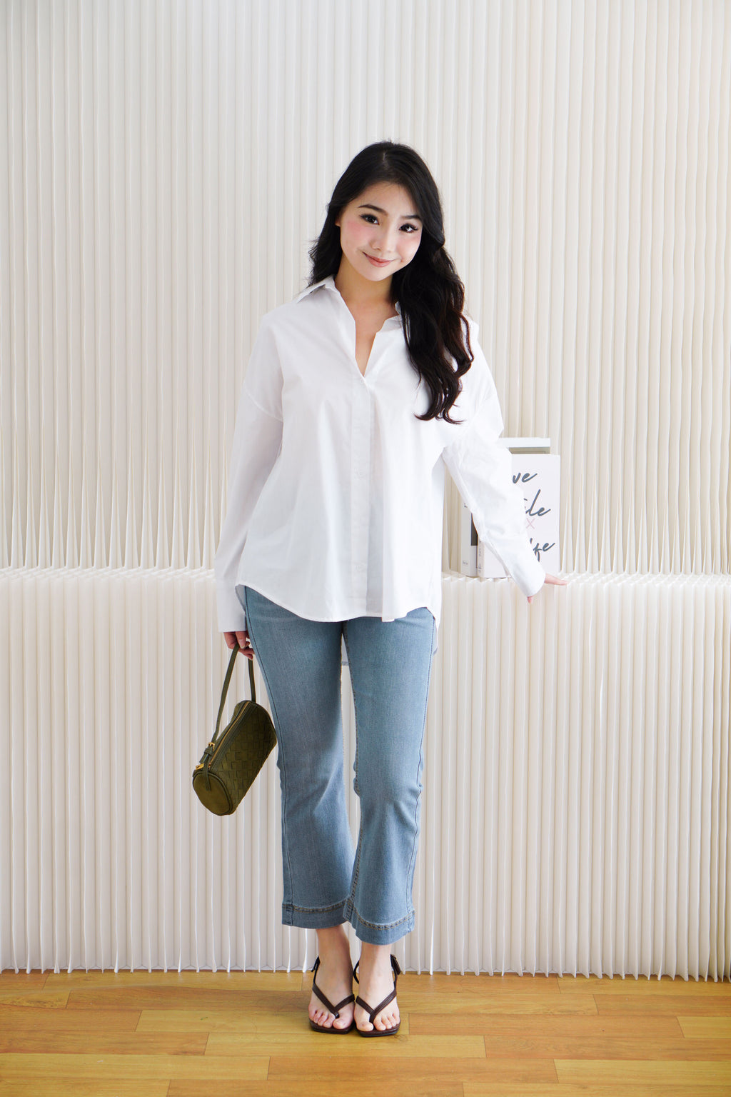Fred Button Down Long Sleeve Top in White
