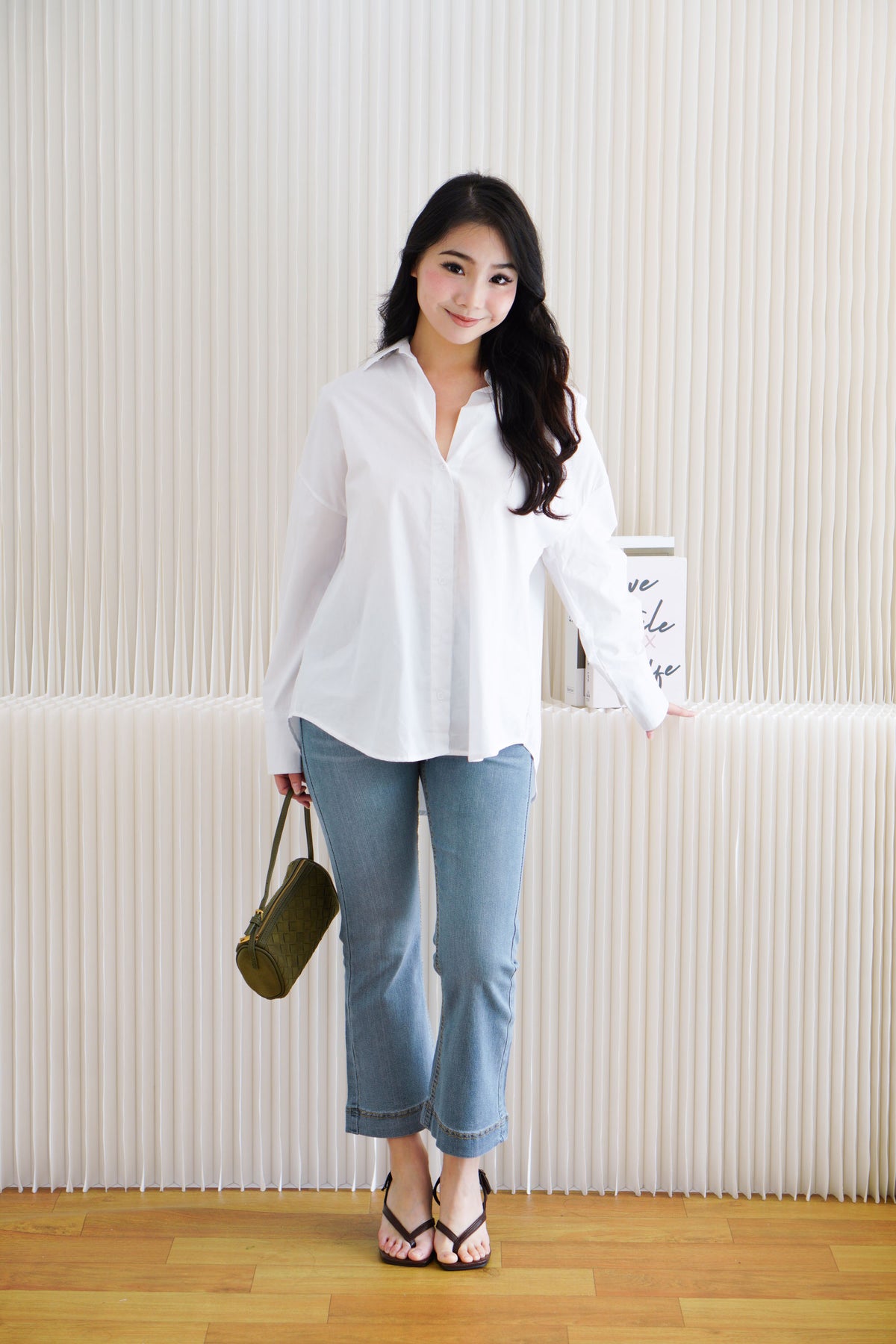 Fred Button Down Long Sleeve Top in White