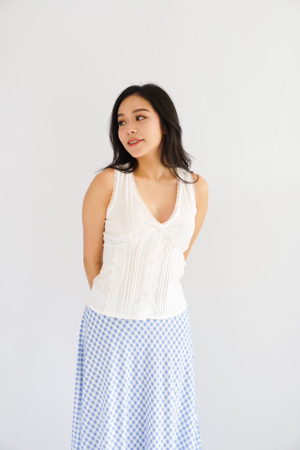 Kaelia Lace V Neck Top in White