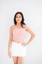 (BACKORDER) Velisse Mesh Ruched Crop Top in Pink