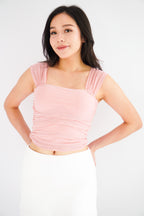 (BACKORDER) Velisse Mesh Ruched Crop Top in Pink