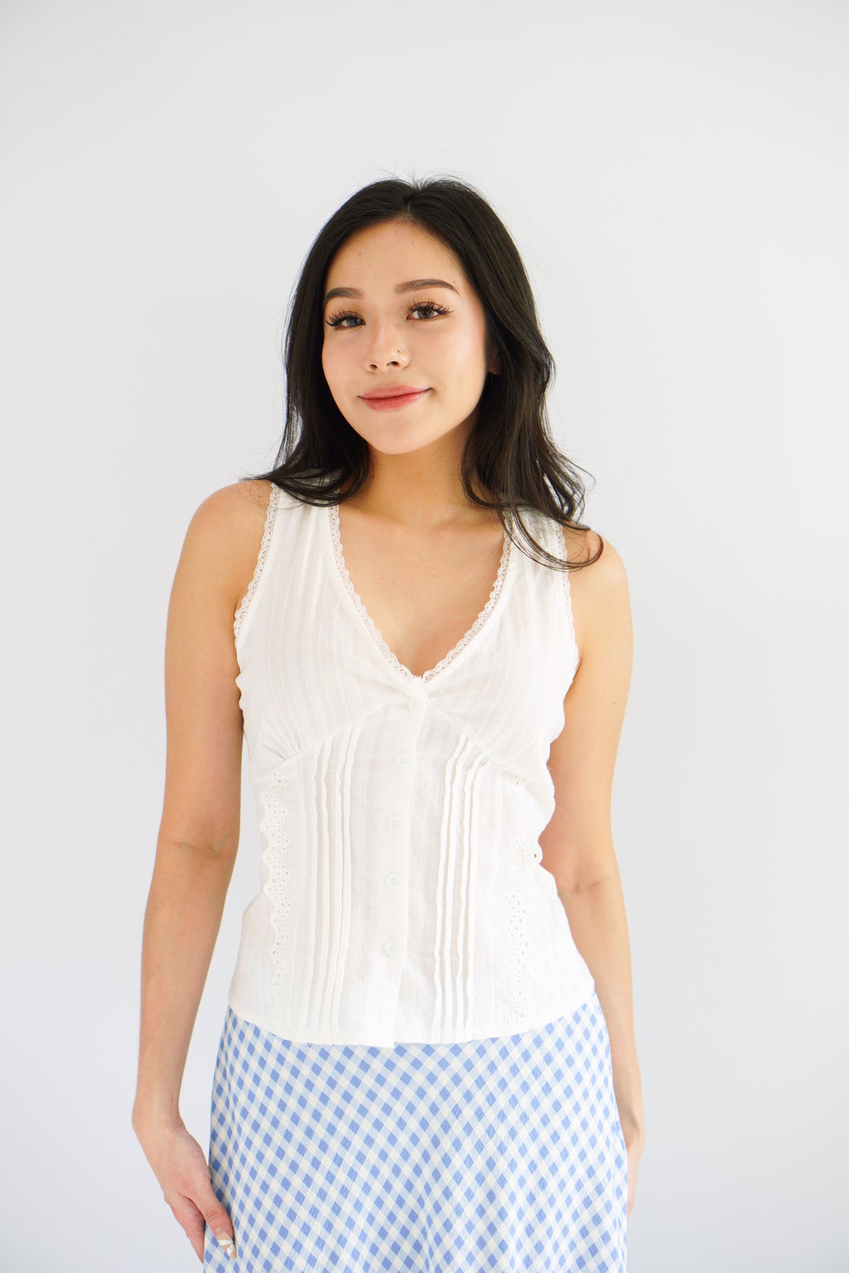 Kaelia Lace V Neck Top in White