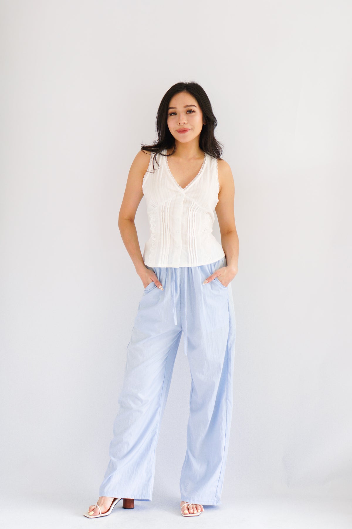Kaelia Lace V Neck Top in White