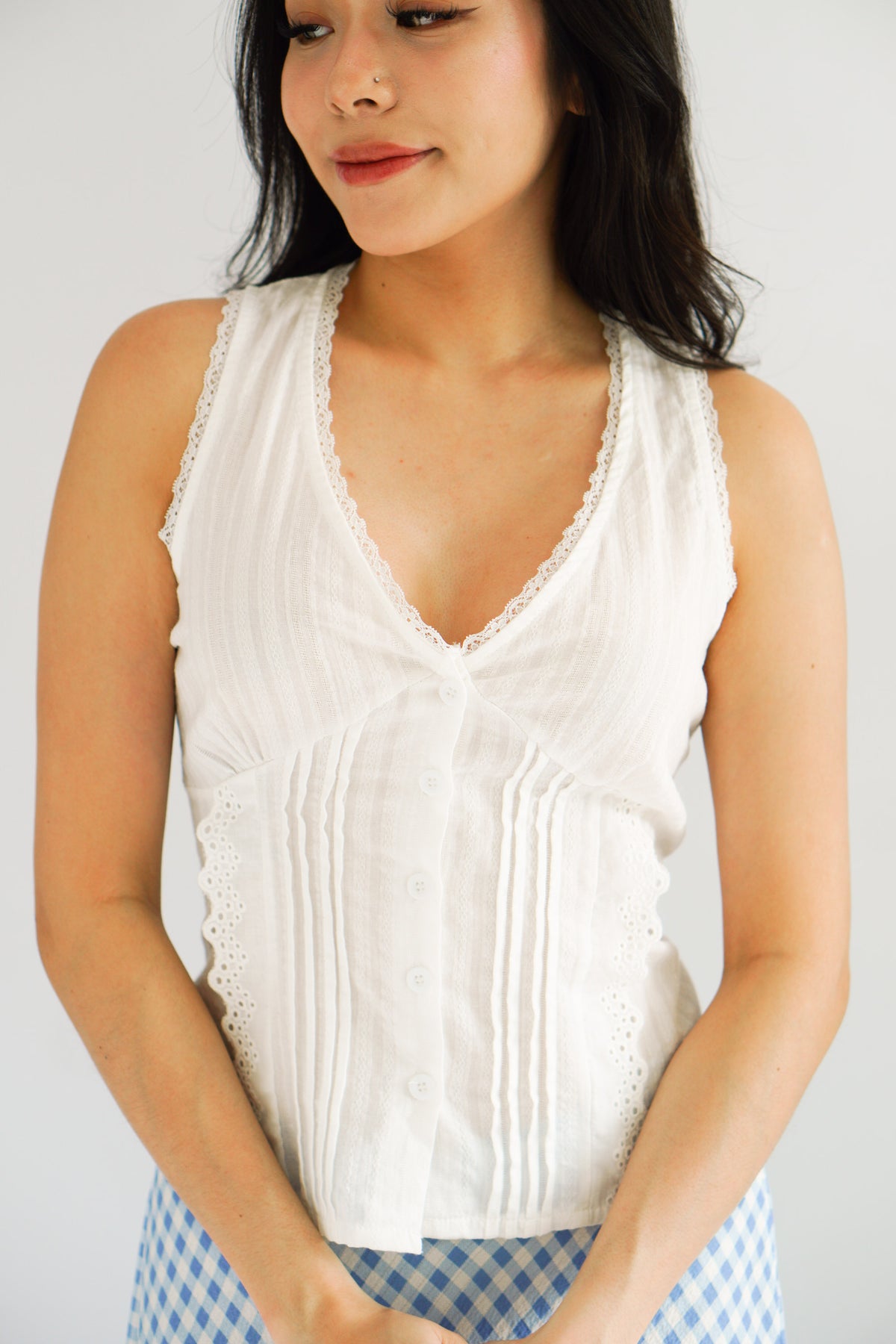 Kaelia Lace V Neck Top in White