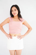 (BACKORDER) Velisse Mesh Ruched Crop Top in Pink