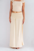 Everlia Ruched Maxi Skirt in Beige