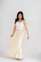 Everlia Ruched Maxi Skirt in Beige