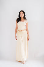 Everlia Ruched Maxi Skirt in Beige