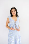 Meadow Gingham Deep V Top in Blue