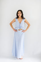 Meadow Gingham Deep V Top in Blue