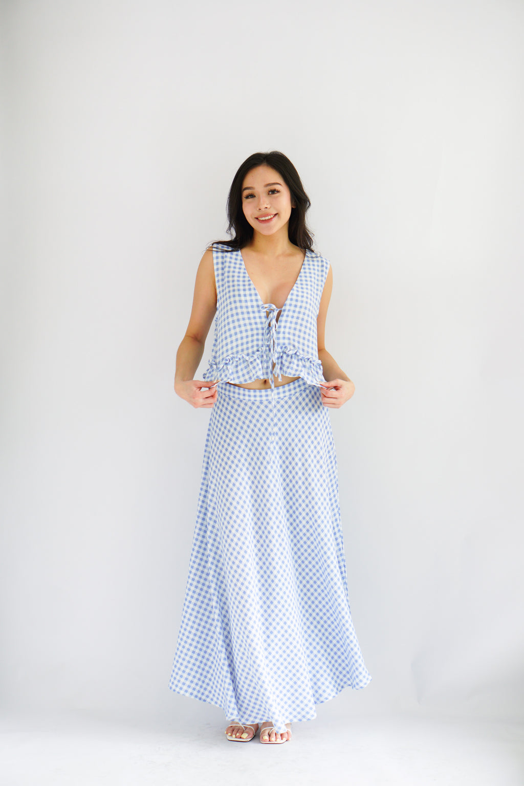 Meadow Gingham A-Line Skirt in Blue