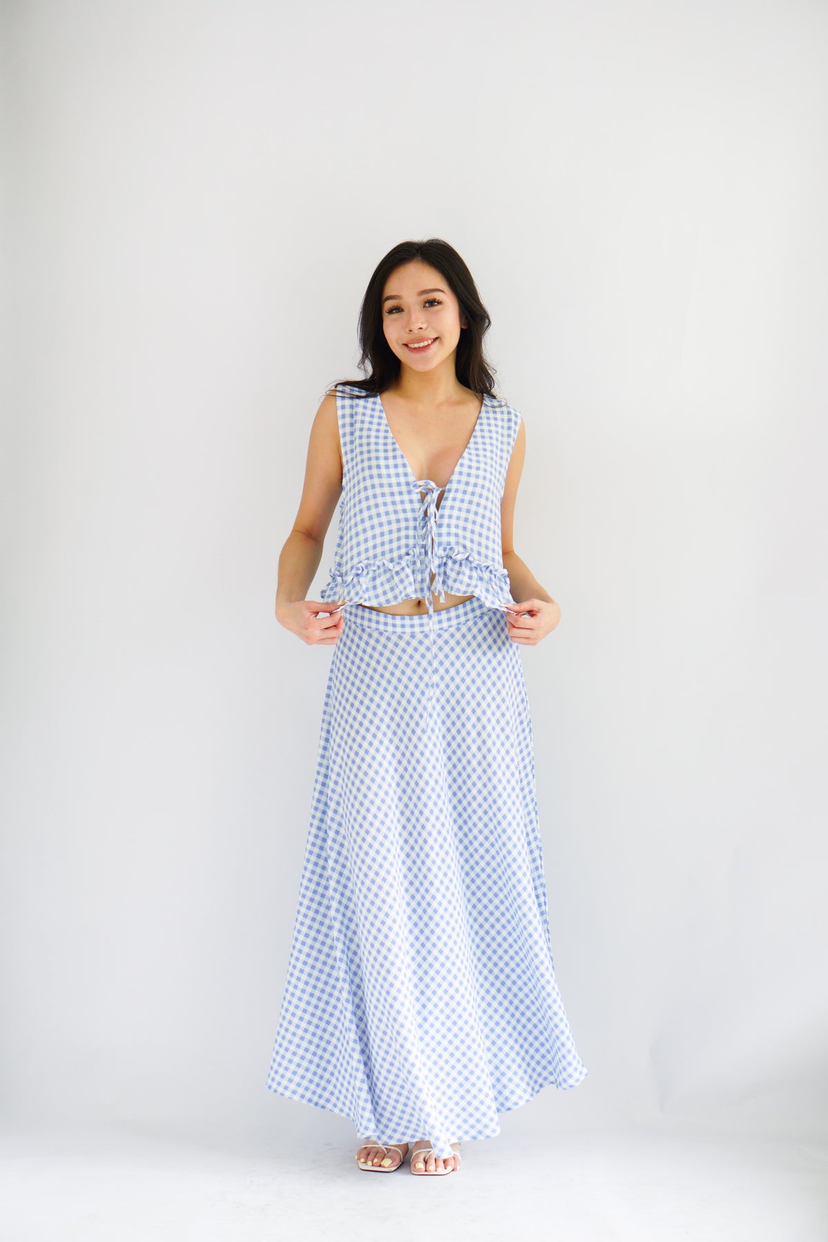 Meadow Gingham A-Line Skirt in Blue