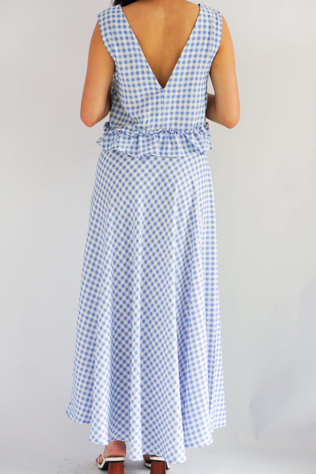 Meadow Gingham A-Line Skirt in Blue