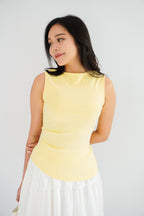 Soleil Basic High Neck Ruched Waist Top in Light Yellow