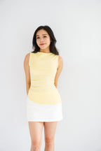 Soleil Basic High Neck Ruched Waist Top in Light Yellow